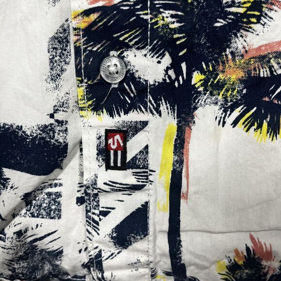 Southpole Hawaiian Shirt Men's Medium White Palm Tree Print Short Sleeve Beach - Picture 2 of 6